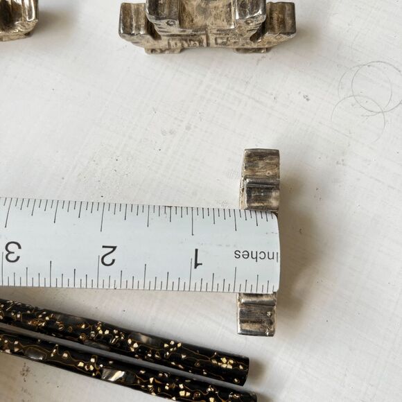 VTG 70s Solid Pewter Chopstick Rests Set of 12 – Heavy, Geometric Design - Picture 4 of 11